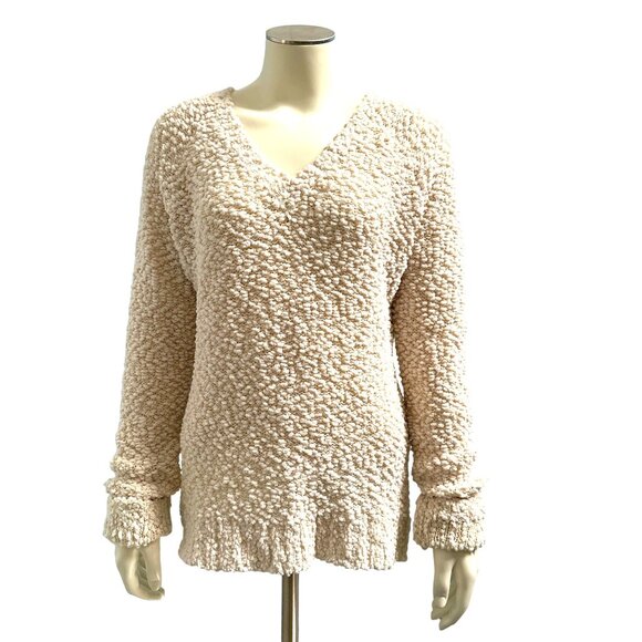 Almost Famous Polyester Acrylic Blend Long Sweater Cream V Neck Pullover Size L - Picture 2 of 8
